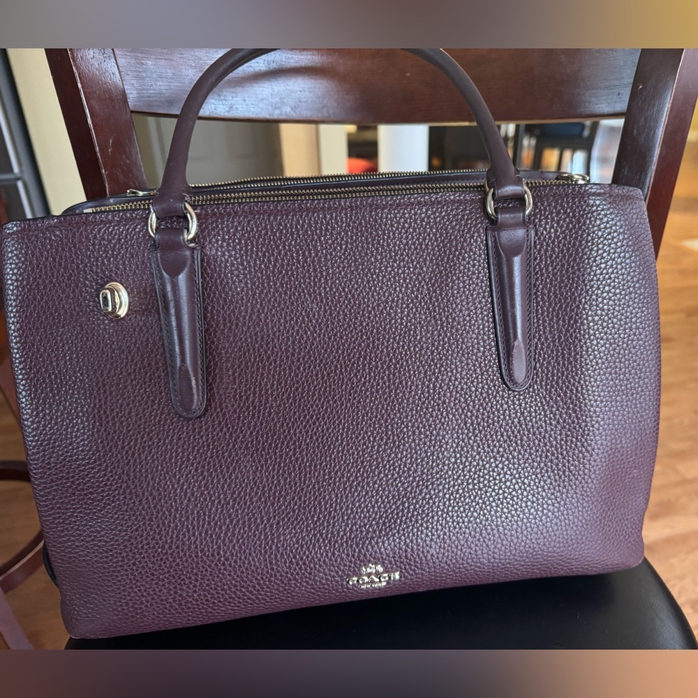 Coach Pebbled leather Triple-zip Burgundy Satchel multi-functional Spacious